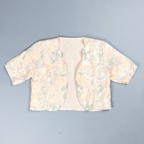 Vintage Floral Bolero | 90's Peach Flower Patterned Crop Women's Blazer Jacket - Picture 1 of 5
